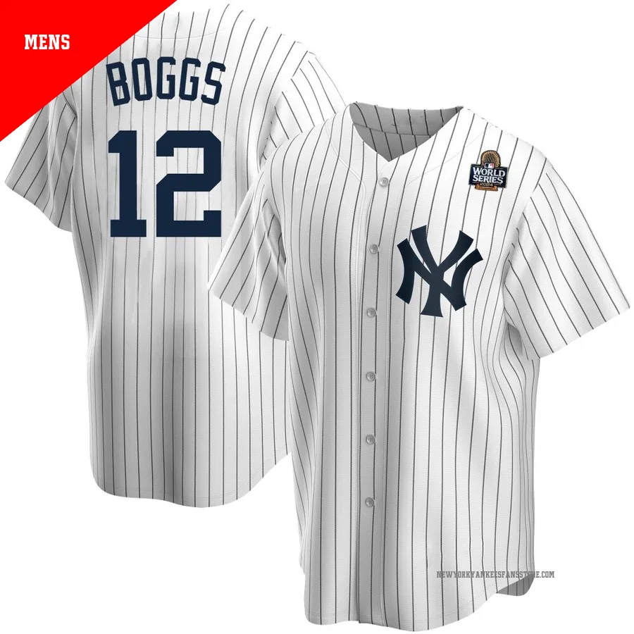 Men's New York Yankees Wade Boggs ＃12 White Replica Home 2024 World Series Jersey