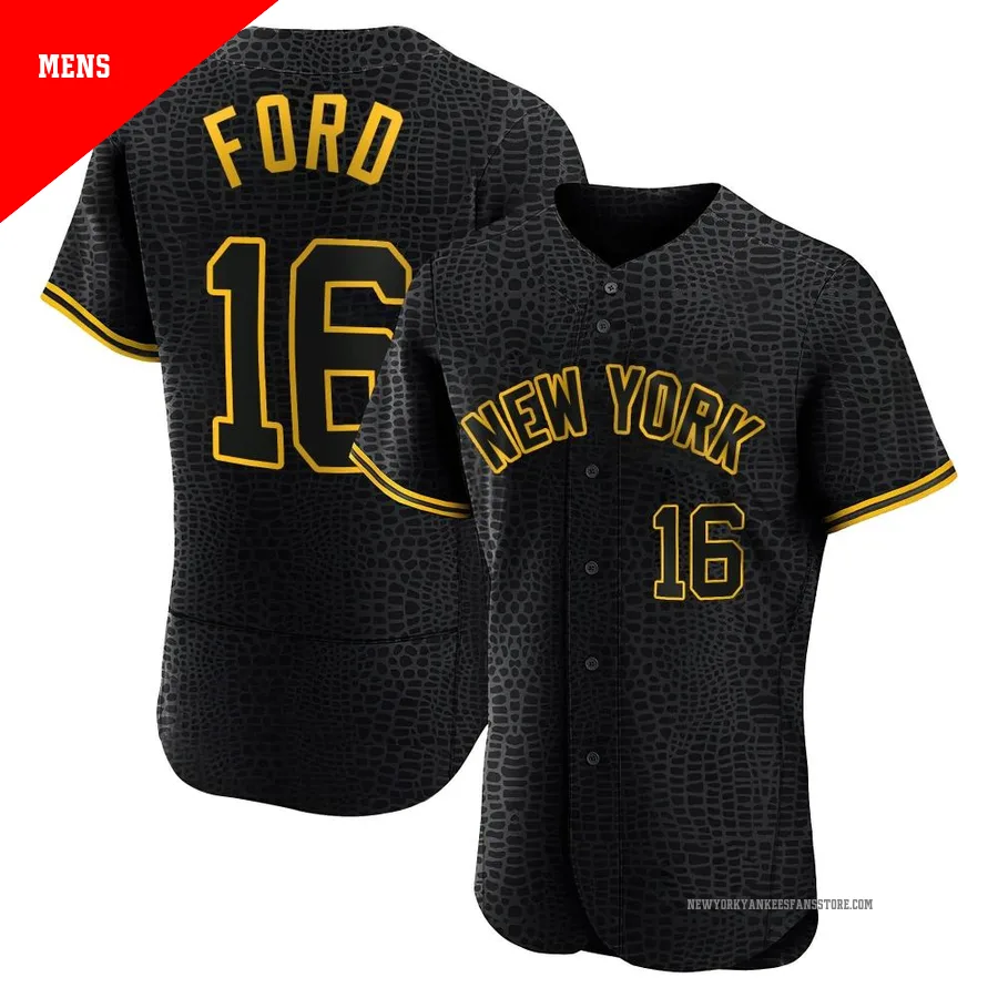 Men's New York Yankees Whitey Ford ＃16 Black Authentic Snake Skin City Jersey