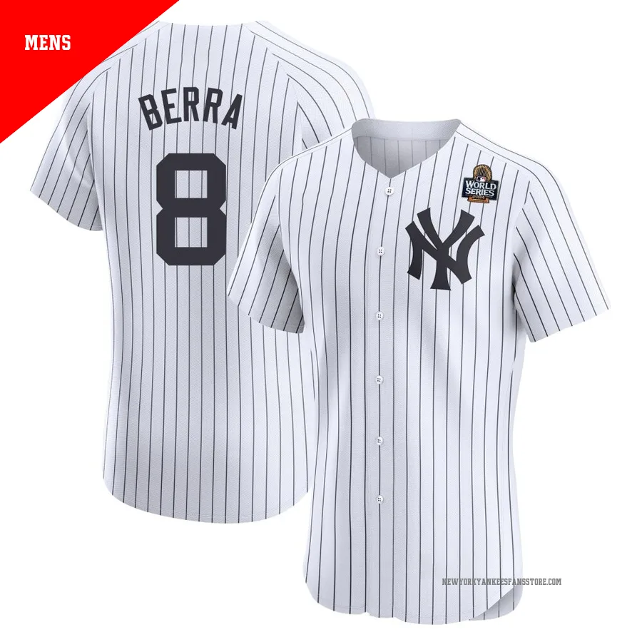 Men's New York Yankees Yogi Berra ＃8 White Elite Home 2024 World Series Jersey