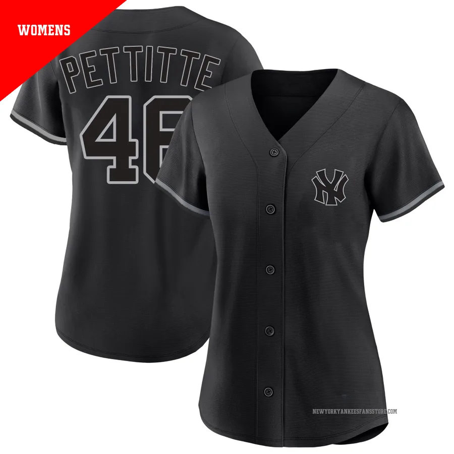 Women's New York Yankees Andy Pettitte ＃46 Black Replica Fashion Jersey