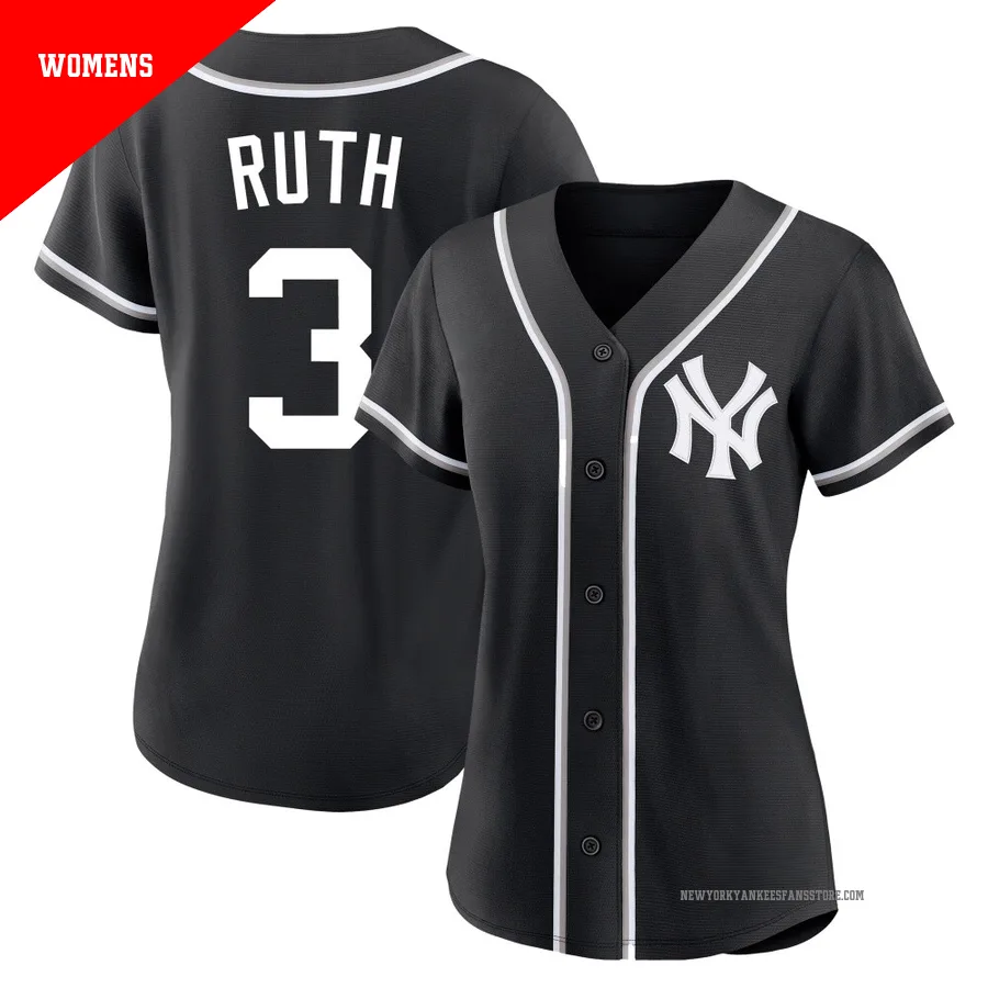 Women's New York Yankees Babe Ruth ＃3 Black Replica Fashion Out Jersey