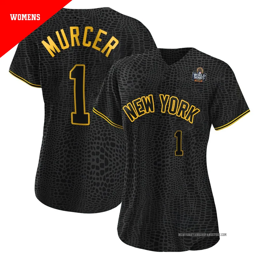 Women's New York Yankees Bobby Murcer ＃1 Black Replica Snake Skin City 2024 World Series Jersey