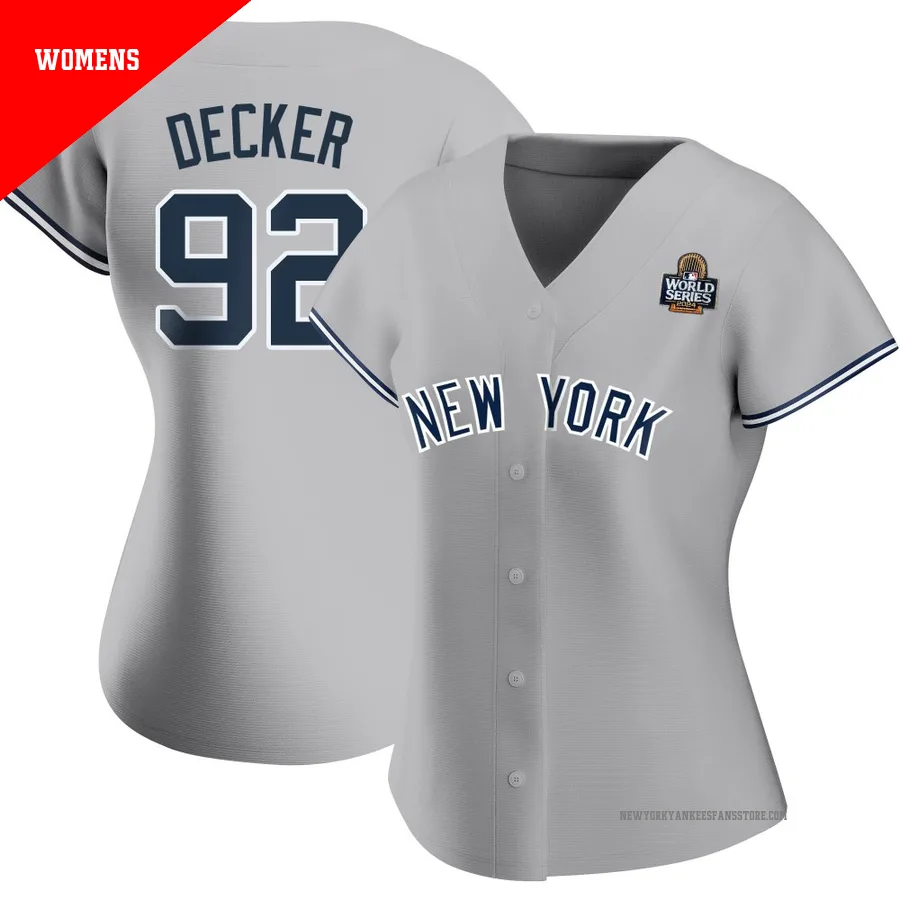 Women's New York Yankees Brandon Decker ＃92 Gray Replica Road Name 2024 World Series Jersey