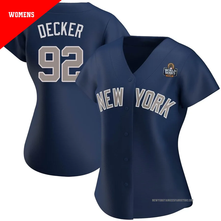 Women's New York Yankees Brandon Decker ＃92 Navy Replica Alternate 2024 World Series Jersey