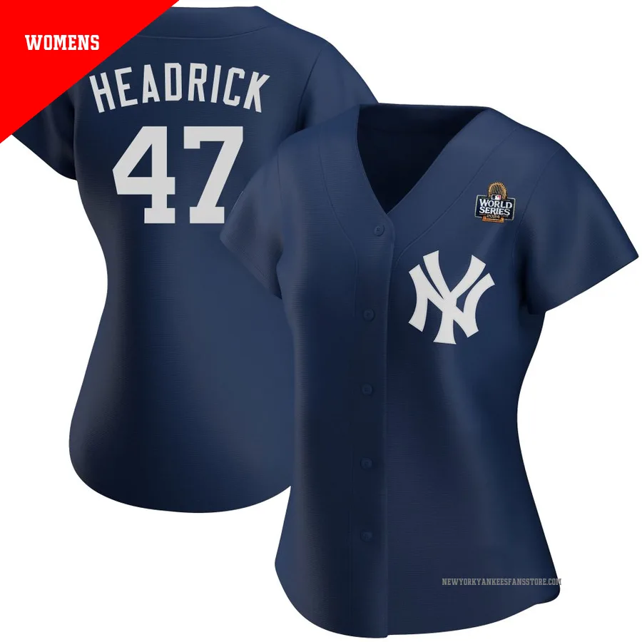Women's New York Yankees Brent Headrick ＃47 Navy Authentic Alternate Team 2024 World Series Jersey