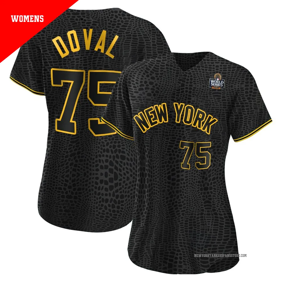 Women's New York Yankees Camilo Doval ＃75 Black Replica Snake Skin City 2024 World Series Jersey