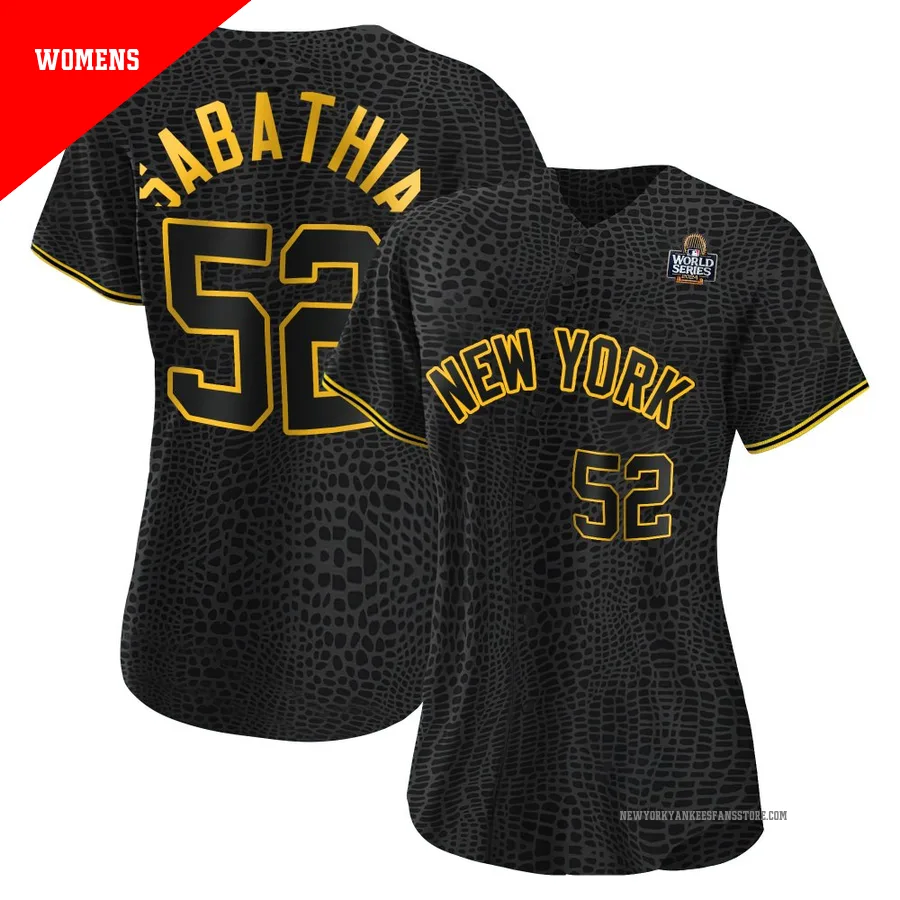 Women's New York Yankees CC Sabathia ＃52 Black Authentic Snake Skin City 2024 World Series Jersey