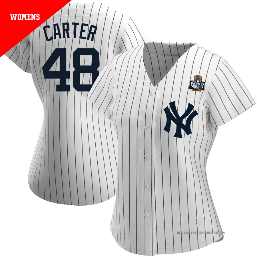 Women's New York Yankees Chris Carter ＃48 White Authentic Home Name 2024 World Series Jersey