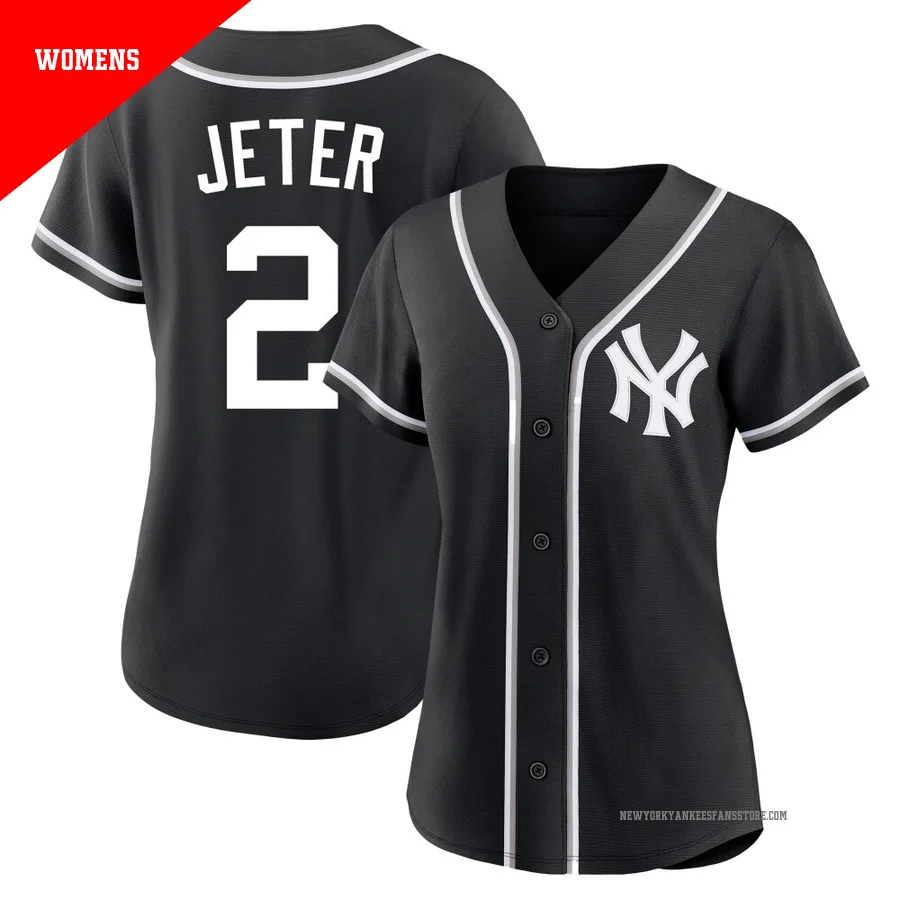 Women's New York Yankees Derek Jeter ＃2 Black Replica Fashion Out Jersey