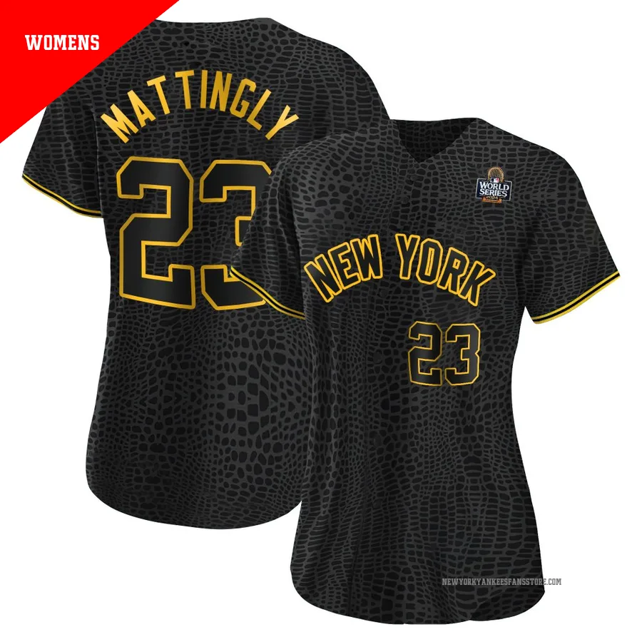 Women's New York Yankees Don Mattingly ＃23 Black Replica Snake Skin City 2024 World Series Jersey
