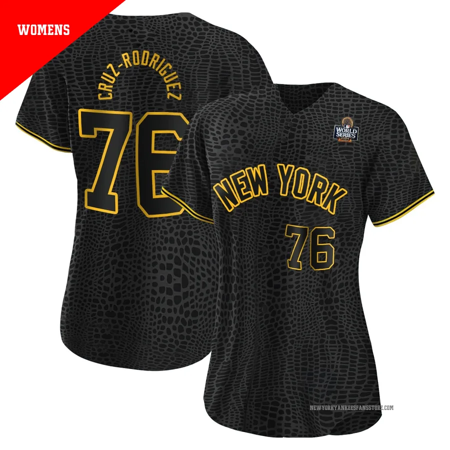 Women's New York Yankees Elmer Cruz-Rodriguez ＃76 Black Replica Snake Skin City 2024 World Series Jersey