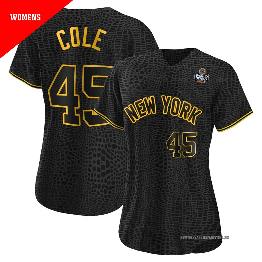 Women's New York Yankees Gerrit Cole ＃45 Black Authentic Snake Skin City 2024 World Series Jersey