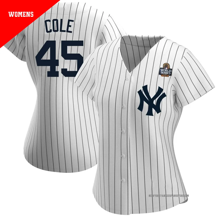 Women's New York Yankees Gerrit Cole ＃45 White Authentic Home Name 2024 World Series Jersey