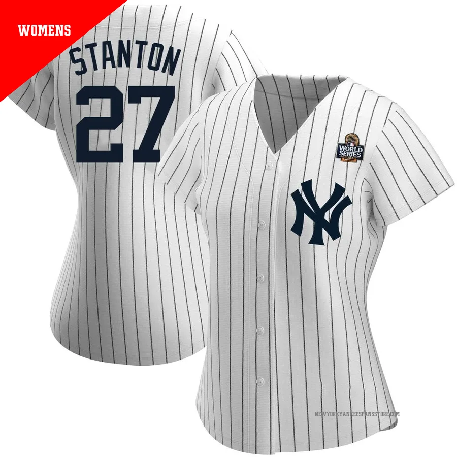 Women's New York Yankees Giancarlo Stanton ＃27 White Authentic Home Name 2024 World Series Jersey
