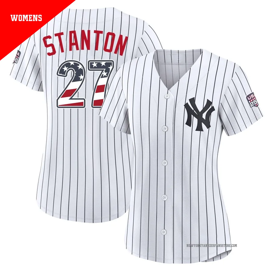 Women's New York Yankees Giancarlo Stanton ＃27 White Limited USA 250 Fourth Of July Home Stadium Jersey