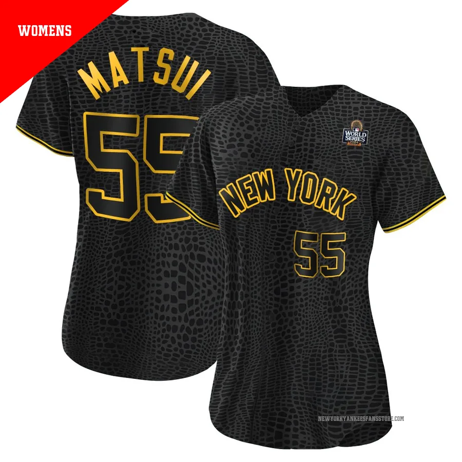Women's New York Yankees Hideki Matsui ＃55 Black Authentic Snake Skin City 2024 World Series Jersey