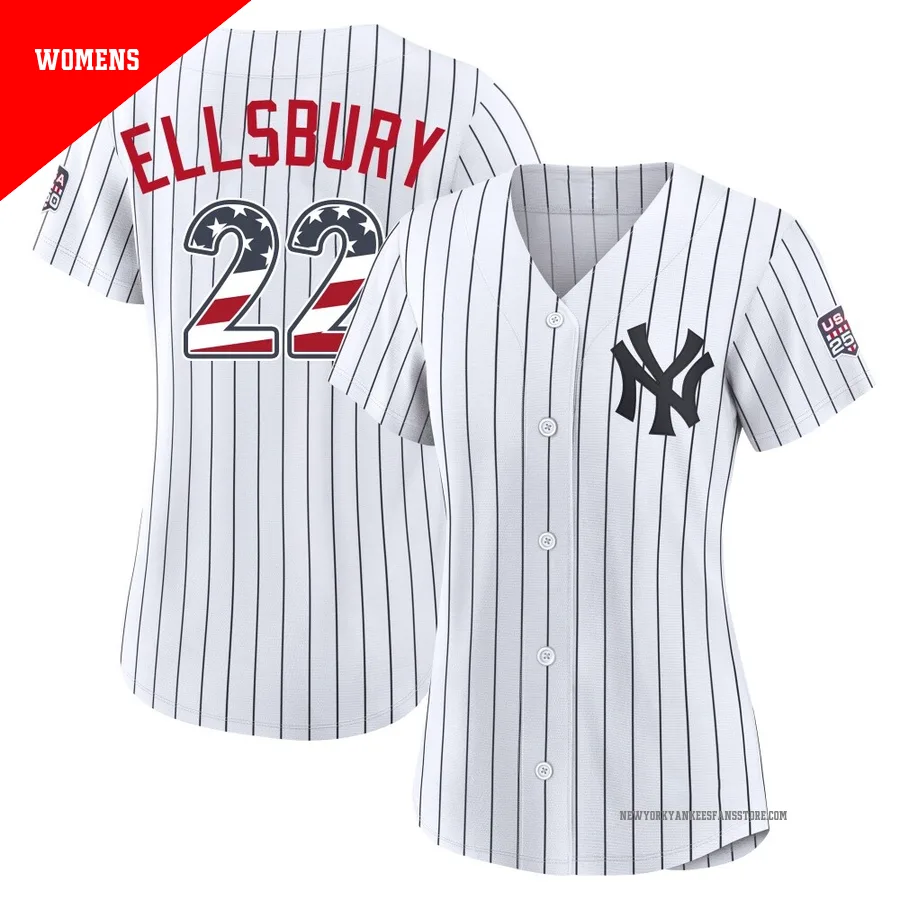 Women's New York Yankees Jacoby Ellsbury ＃22 White Limited USA 250 Fourth Of July Home Stadium Jersey