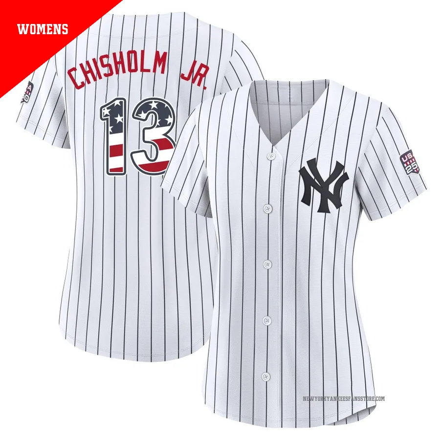 Women's New York Yankees Jazz Chisholm Jr. ＃13 White Limited USA 250 Fourth Of July Home Stadium Jersey