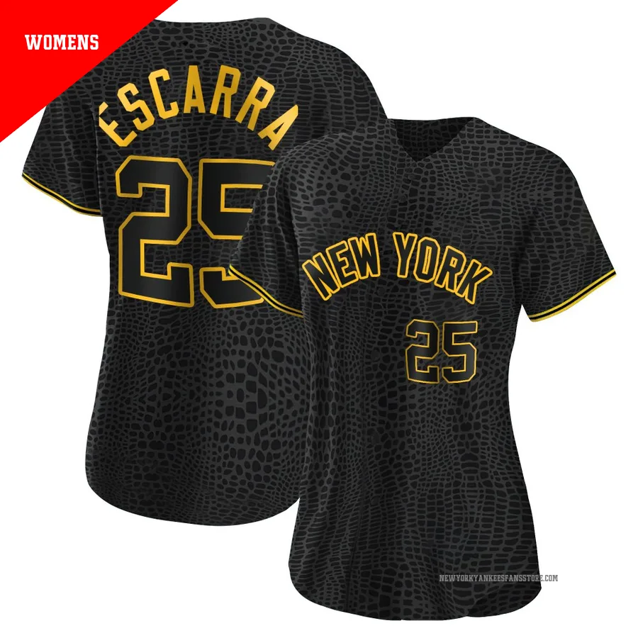 Women's New York Yankees J.C. Escarra ＃25 Black Replica Snake Skin City Jersey