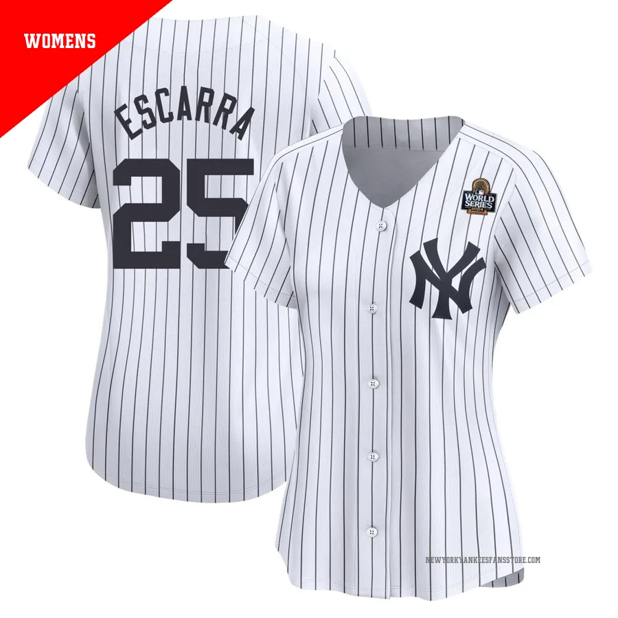 Women's New York Yankees J.C. Escarra ＃25 White Limited Yankee Home 2024 World Series Jersey