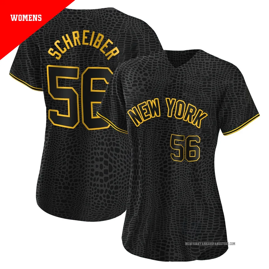 Women's New York Yankees John Schreiber ＃56 Black Replica Snake Skin City Jersey