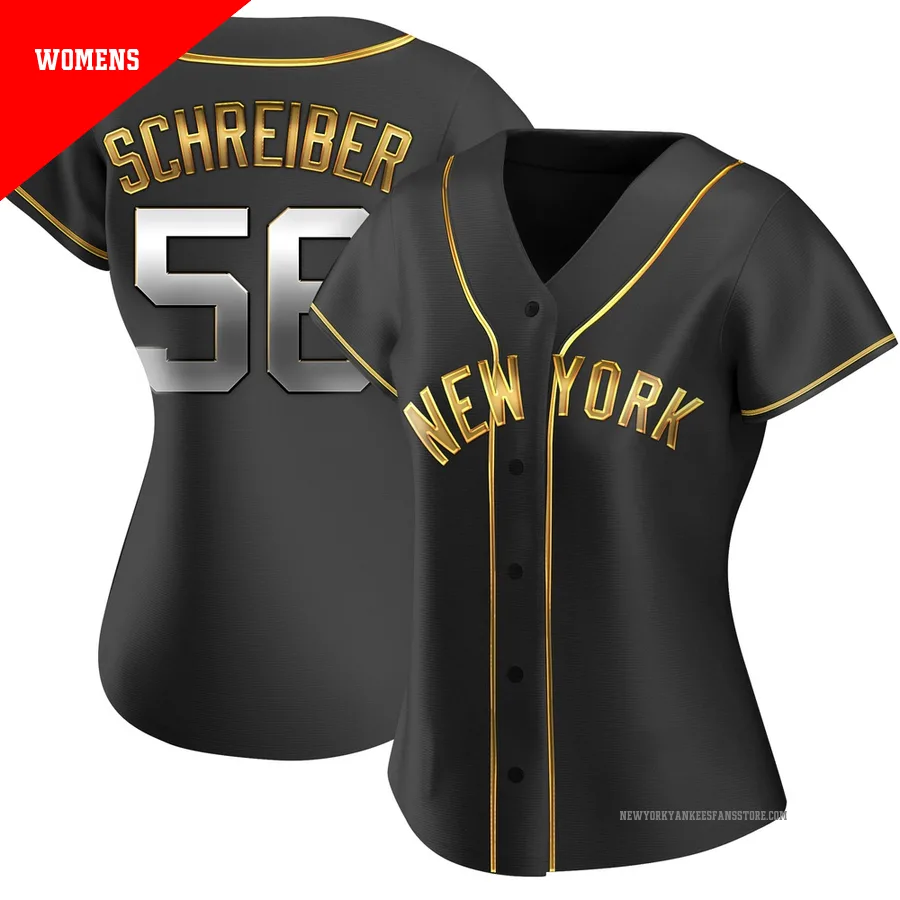 Women's New York Yankees John Schreiber ＃56 Gold Replica Black en Alternate Jersey