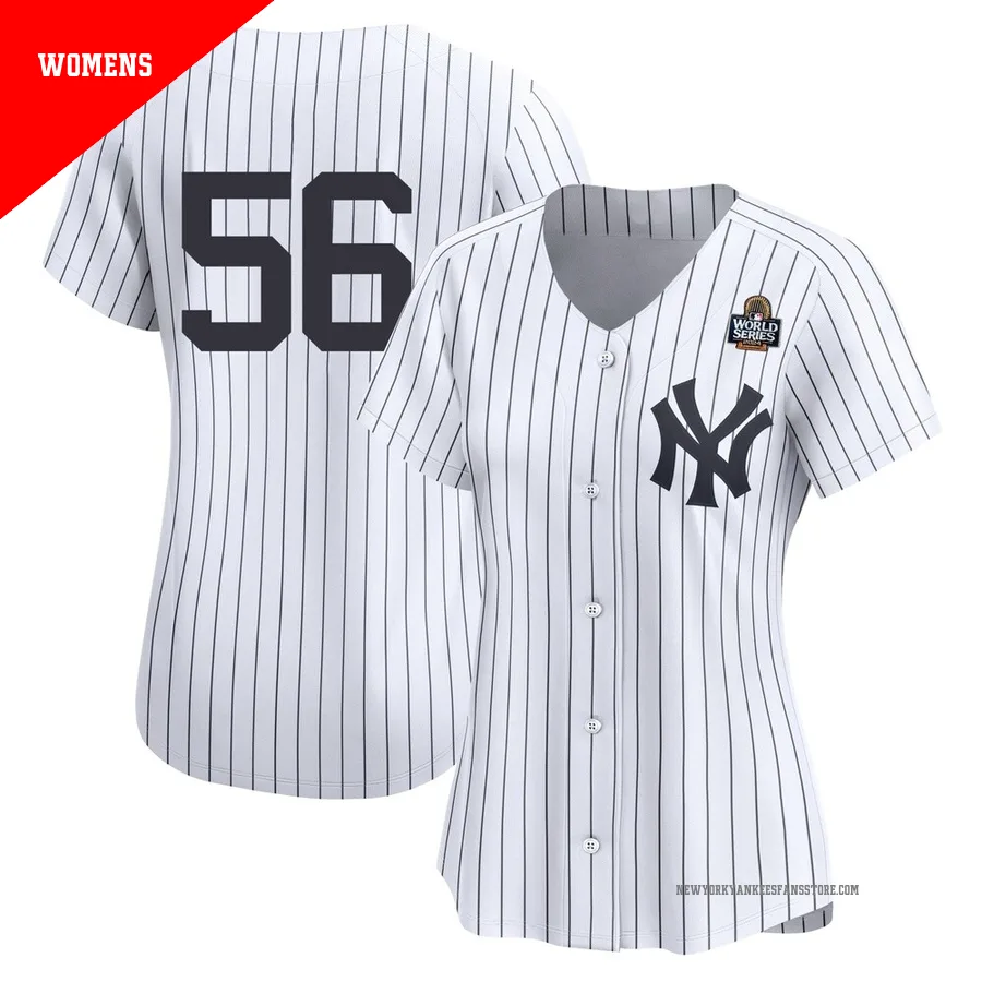 Women's New York Yankees John Schreiber ＃56 White Limited Yankee Home 2nd 2024 World Series Jersey