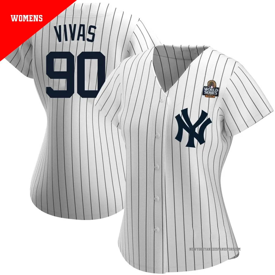 Women's New York Yankees Jorbit Vivas ＃90 White Authentic Home Name 2024 World Series Jersey