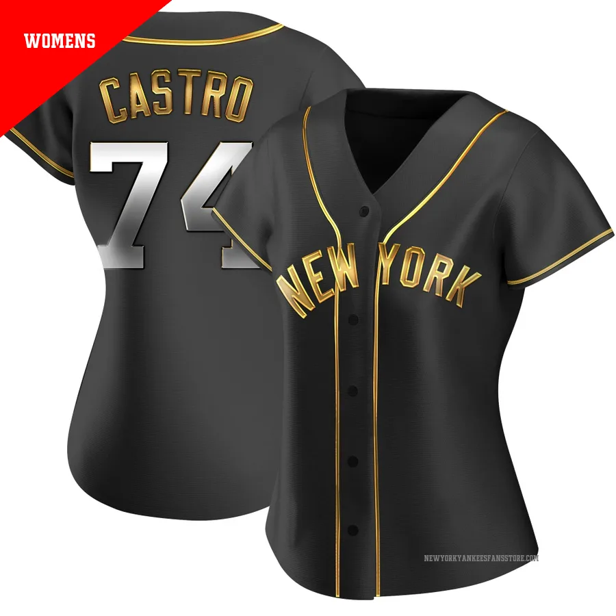 Women's New York Yankees Kervin Castro ＃74 Gold Replica Black en Alternate Jersey