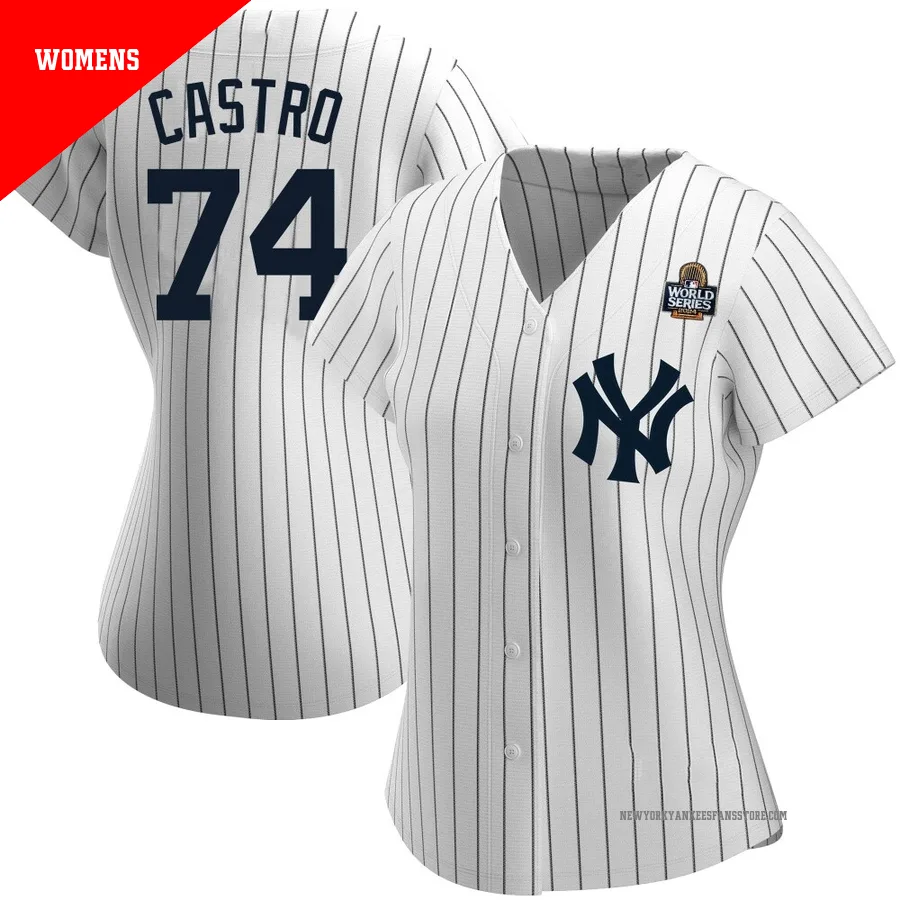 Women's New York Yankees Kervin Castro ＃74 White Authentic Home Name 2024 World Series Jersey