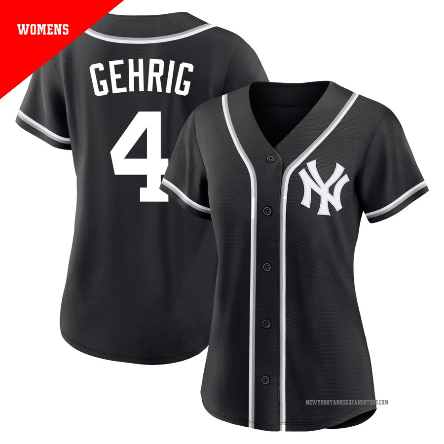Women's New York Yankees Lou Gehrig ＃4 Black Replica Fashion Out Jersey