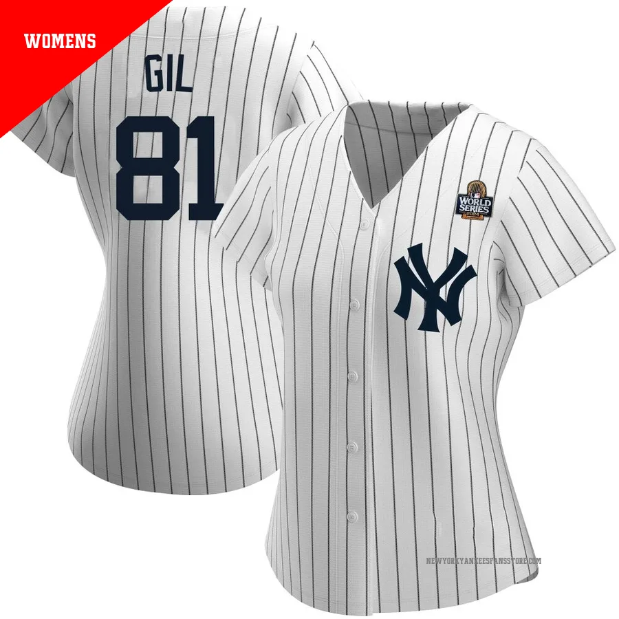 Women's New York Yankees Luis Gil ＃81 White Authentic Home Name 2024 World Series Jersey