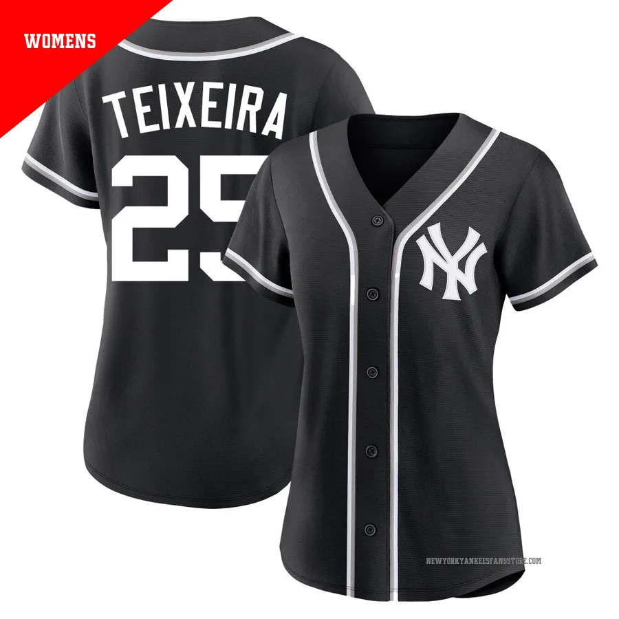Women's New York Yankees Mark Teixeira ＃25 Black Replica Fashion Out Jersey