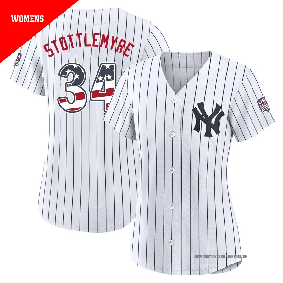 Women's New York Yankees Mel Stottlemyre ＃34 White Limited USA 250 Fourth Of July Home Stadium Jersey