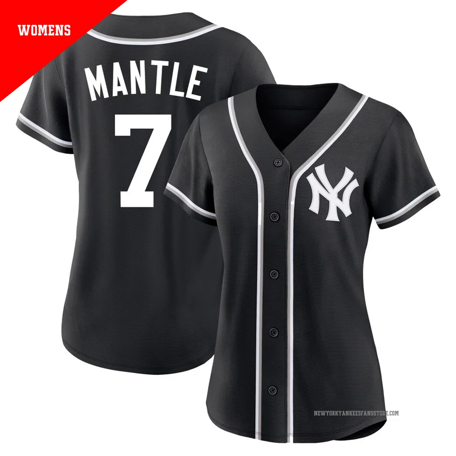 Women's New York Yankees Mickey Mantle ＃7 Black Replica Fashion Out Jersey