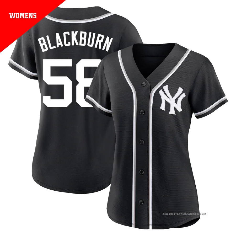 Women's New York Yankees Paul Blackburn ＃58 Black Replica Fashion Out Jersey