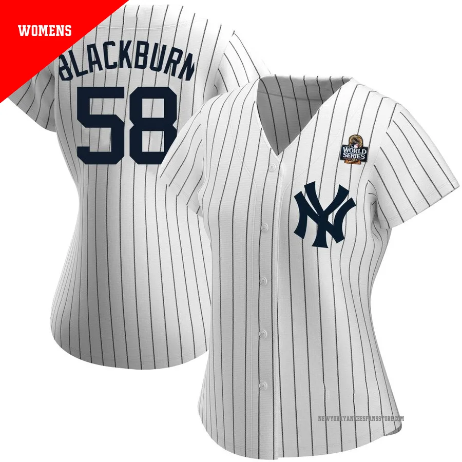 Women's New York Yankees Paul Blackburn ＃58 White Replica Home Name 2024 World Series Jersey