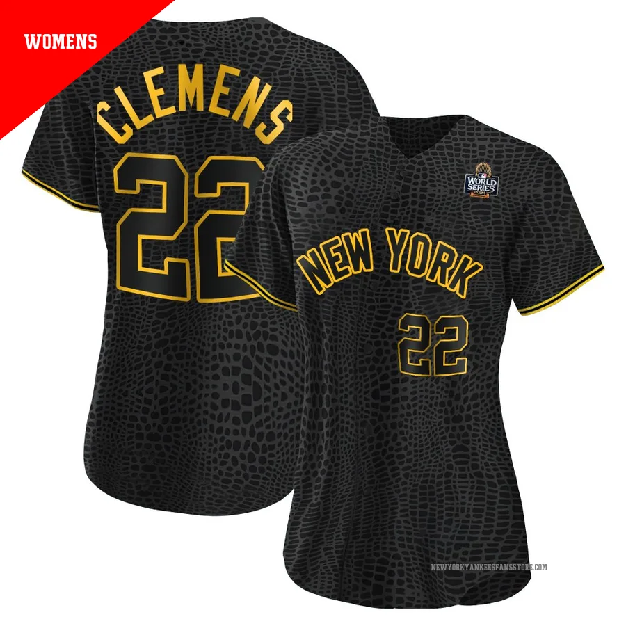Women's New York Yankees Roger Clemens ＃22 Black Replica Snake Skin City 2024 World Series Jersey
