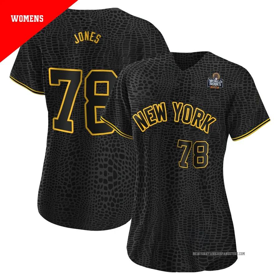 Women's New York Yankees Spencer Jones ＃78 Black Replica Snake Skin City 2024 World Series Jersey