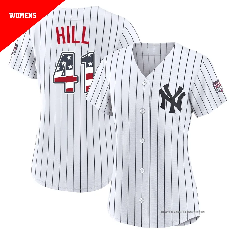 Women's New York Yankees Tim Hill ＃41 White Limited USA 250 Fourth Of July Home Stadium Jersey