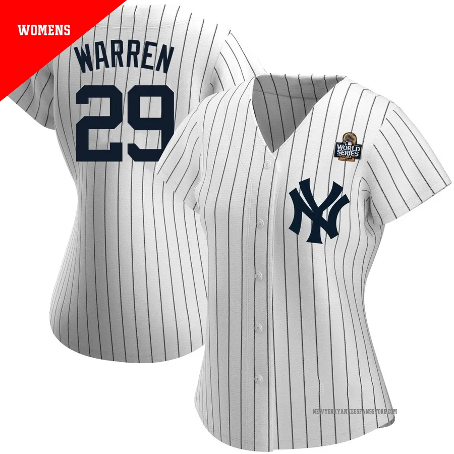 Women's New York Yankees Will Warren ＃29 White Replica Home Name 2024 World Series Jersey