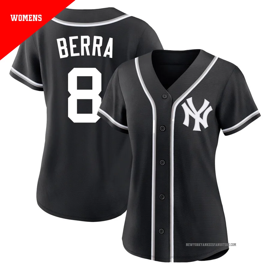 Women's New York Yankees Yogi Berra ＃8 Black Replica Fashion Out Jersey