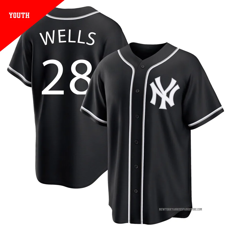 Youth New York Yankees Austin Wells ＃28 Black Replica Fashion Out Jersey