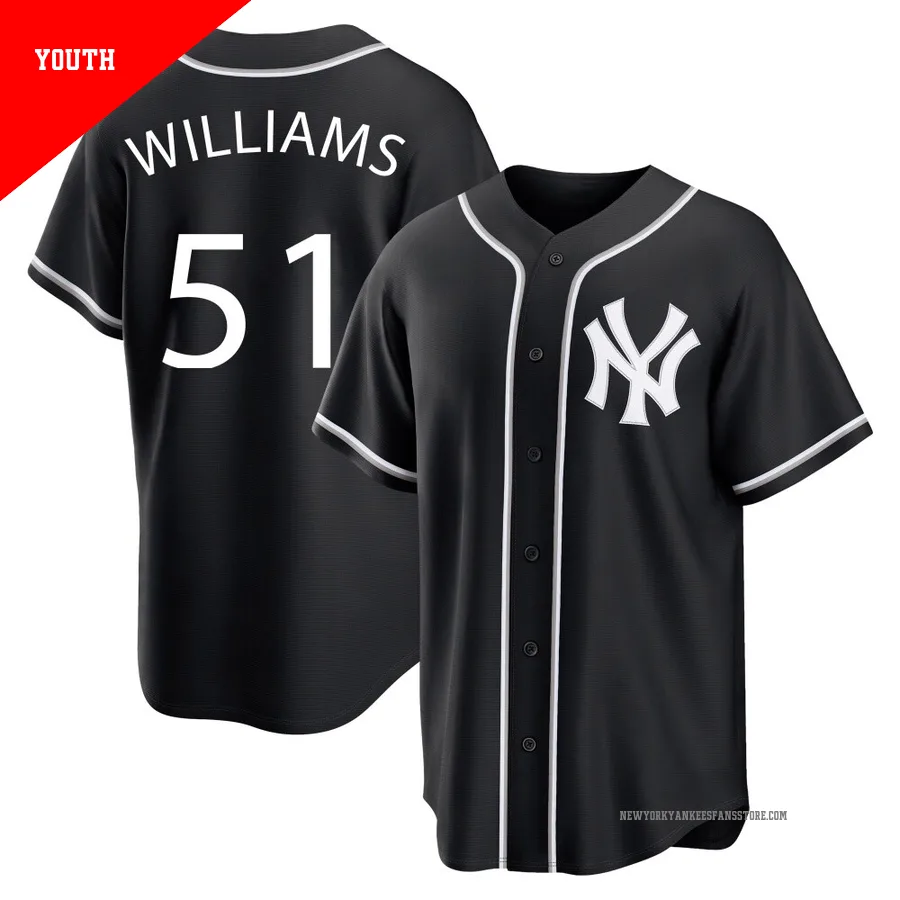 Youth New York Yankees Bernie Williams ＃51 Black Replica Fashion Out Jersey