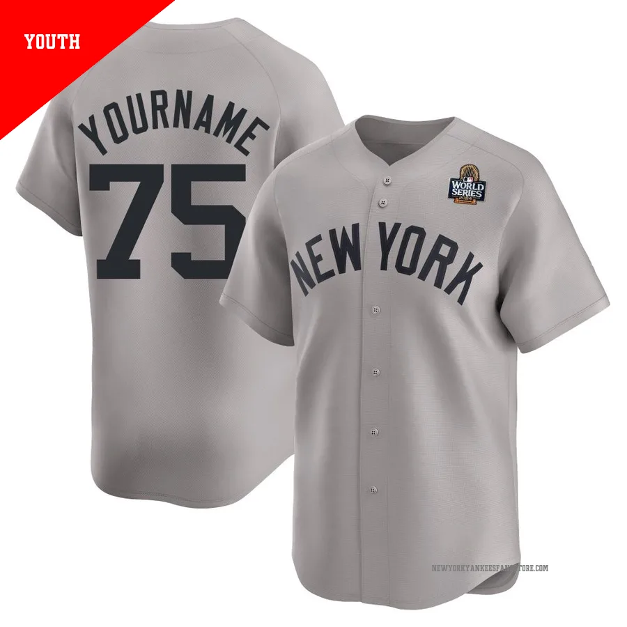 Youth New York Yankees Camilo Doval ＃75 Gray Limited Away 2024 World Series Jersey