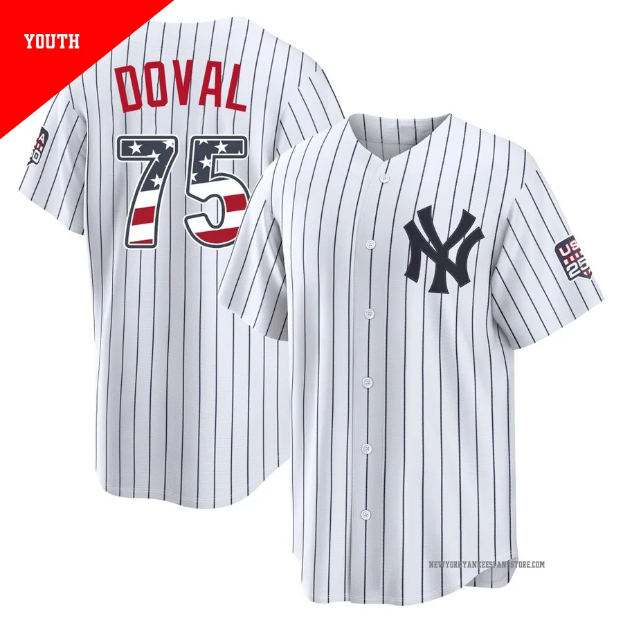 Youth New York Yankees Camilo Doval ＃75 White Limited USA 250 Fourth Of July Home Stadium Jersey