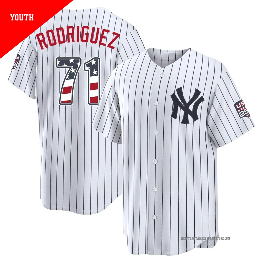 Youth New York Yankees Elmer Rodriguez ＃71 White Limited USA 250 Fourth Of July Home Stadium Jersey