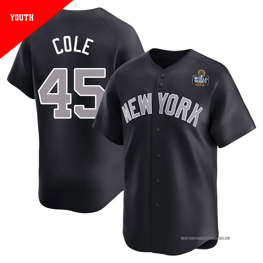 Youth New York Yankees Gerrit Cole ＃45 Navy Limited Alternate 2024 World Series Jersey