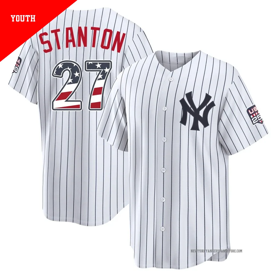 Youth New York Yankees Giancarlo Stanton ＃27 White Limited USA 250 Fourth Of July Home Stadium Jersey