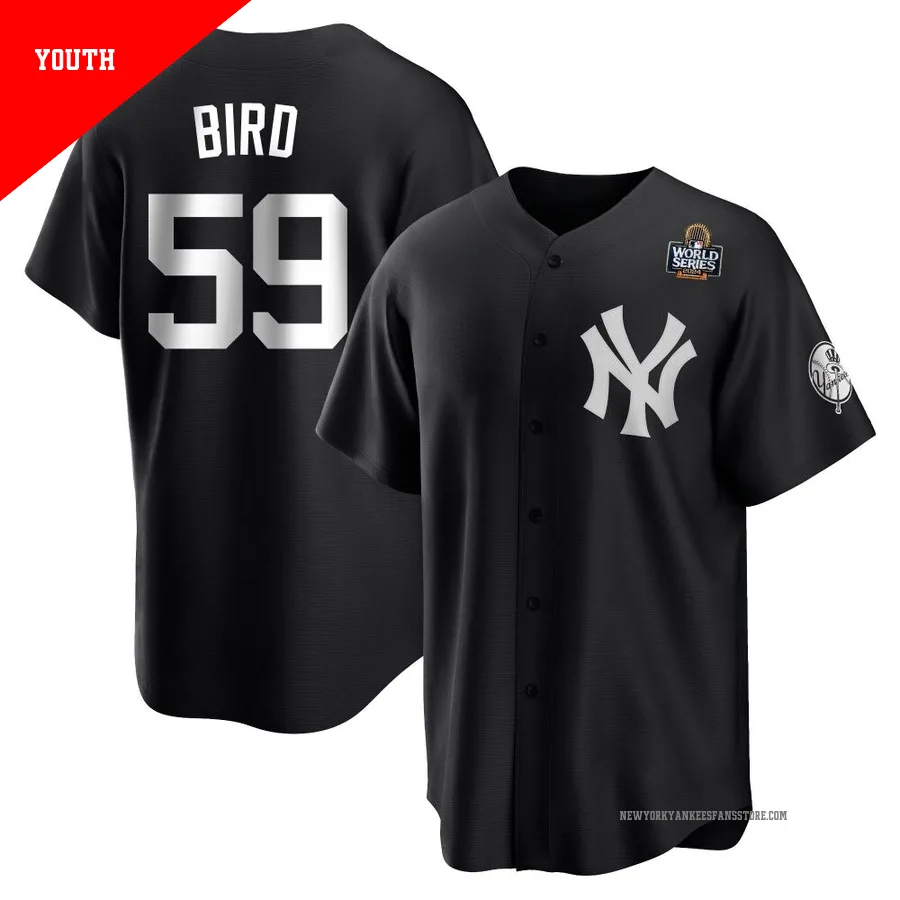 Youth New York Yankees Jake Bird ＃59 Black/White Replica 2024 World Series Jersey